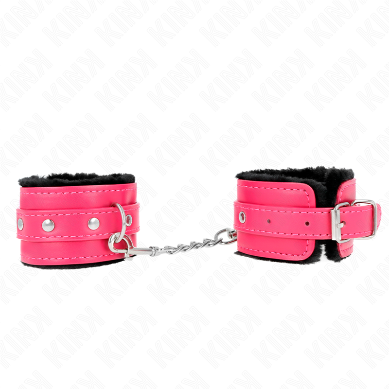 KINK - PREMIUM GEVOERDE ZWARTE POLSBANDJES MET VERSTELBARE FUCHSIA BAND 17-29 CM X 6 CM