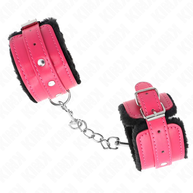 KINK - PREMIUM GEVOERDE ZWARTE POLSBANDJES MET VERSTELBARE FUCHSIA BAND 17-29 CM X 6 CM