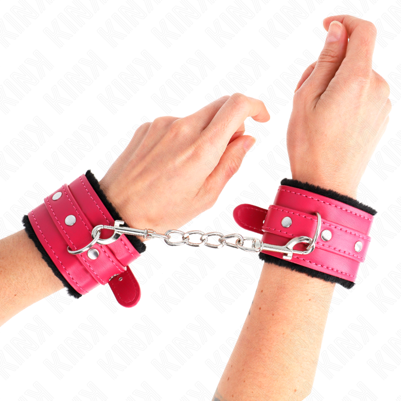 KINK - PREMIUM GEVOERDE ZWARTE POLSBANDJES MET VERSTELBARE FUCHSIA BAND 17-29 CM X 6 CM