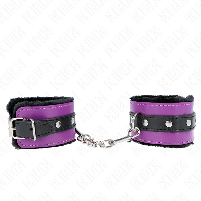 KINK - PREMIUM GEVOERDE ZWARTE POLSBANDJES MET VERSTELBARE VIOLET/ZWARTE BAND 17-29 CM X 6 CM