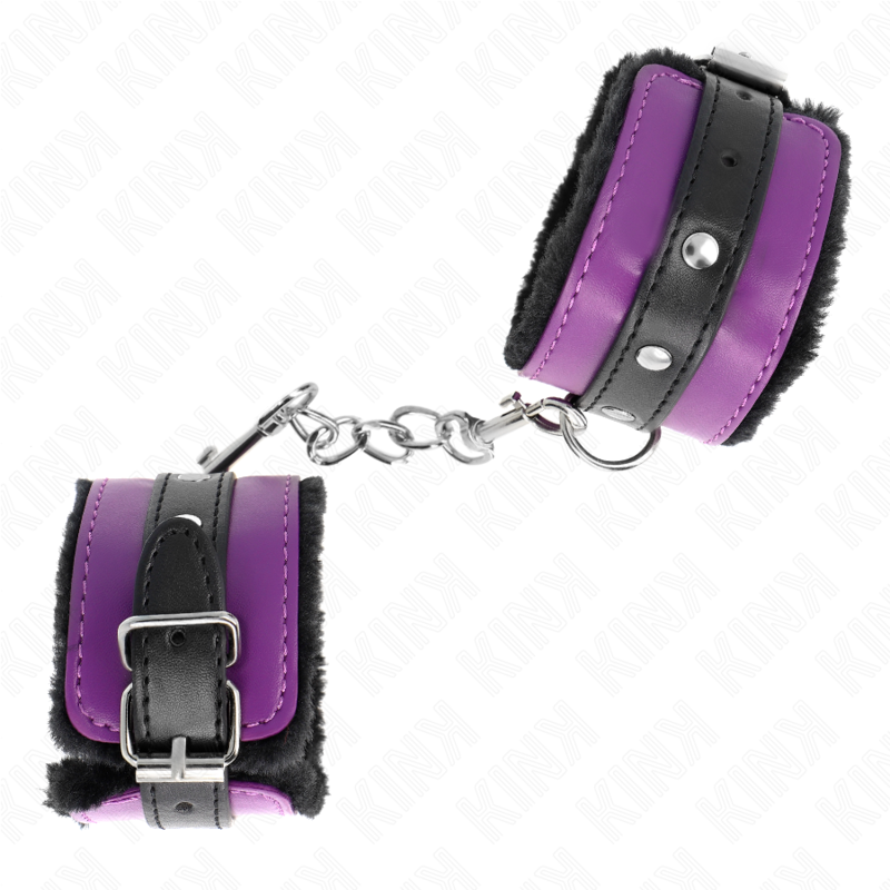 KINK - PREMIUM GEVOERDE ZWARTE POLSBANDJES MET VERSTELBARE VIOLET/ZWARTE BAND 17-29 CM X 6 CM