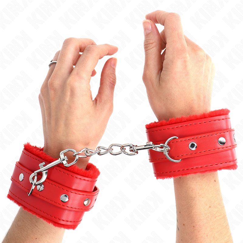 KINK - PREMIUM GEVOERDE RODE POLSBANDJES MET VERSTELBARE RODE BAND 17-29 CM X 6 CM