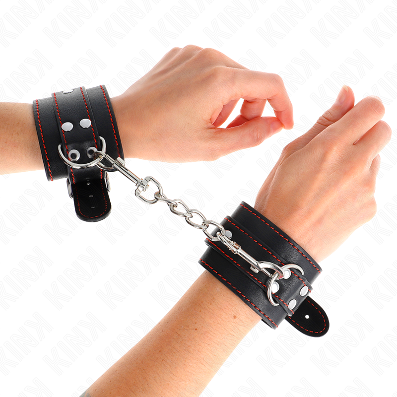 KINK - POLSBANDJES ZWART MET RODE DETAILS VERSTELBAAR 20-28 CM X 5,5 CM