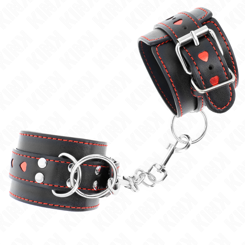 KINK - POLSBANDJES ZWART MET ROOD HART INLEG VERSTELBAAR 21-28 CM X 5,5 CM