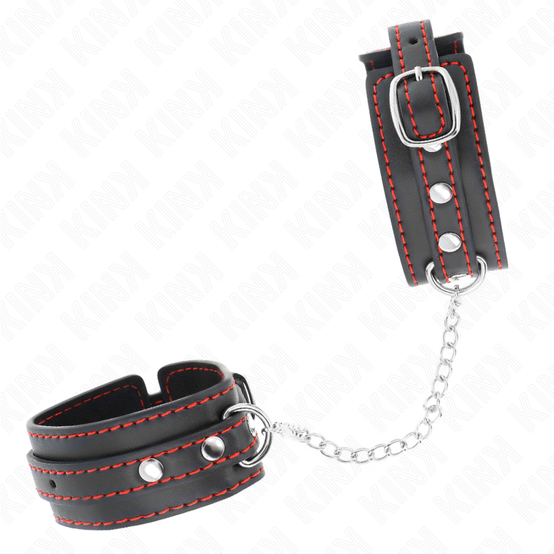 KINK - KLEINE ZWARTE POLSBANDJES MET RODE DETAILS, VERSTELBAAR 14-24 CM X 3,5 CM