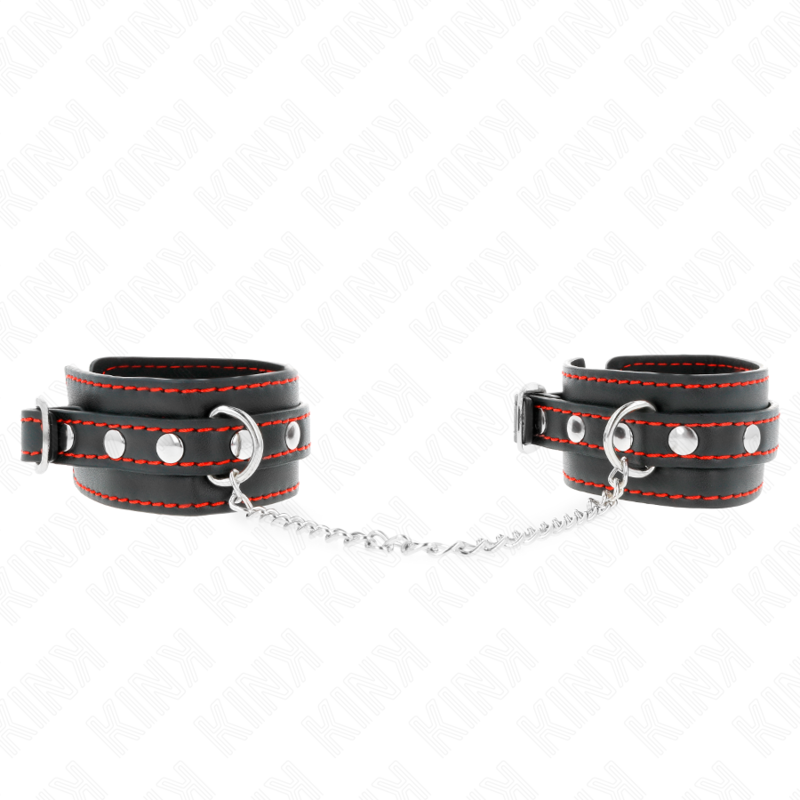 KINK - KLEINE ZWARTE POLSBANDJES MET RODE DETAILS, VERSTELBAAR 14-24 CM X 3,5 CM