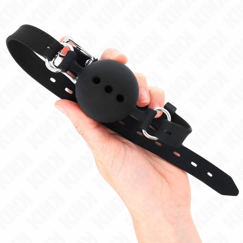 KINK - GAG 55 x 2 CM BAL 4,5 CM VOLLEDIGE SILICONEN MAAT M ZWART VERSTELBAAR 35-51 CM