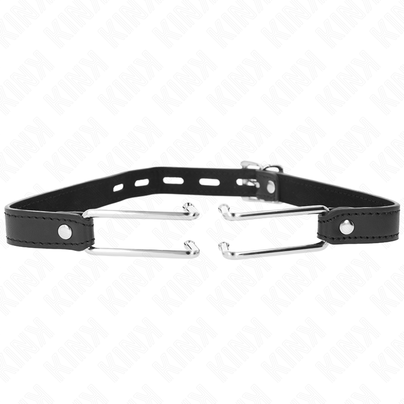 KINK - METALEN HAAK GAG 11,5 CM MET VERSTELBARE KUNSTLEDEREN BAND 39-58 CM X 2 CM