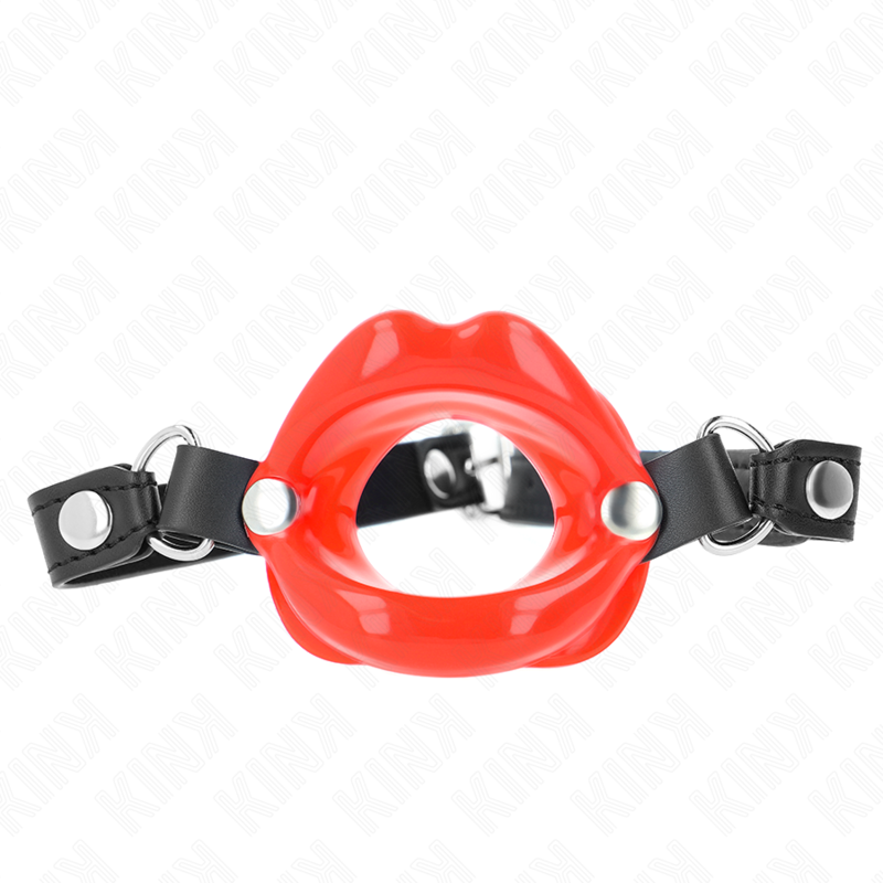 KINK - 8 CM LIP GAG MET RODE KUNSTLEDEREN BAND 63 x 2 CM VERSTELBAAR 39-58 CM