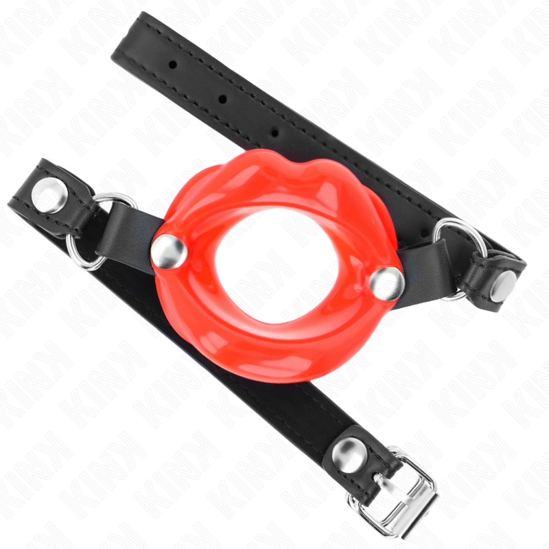 KINK - 8 CM LIP GAG MET RODE KUNSTLEDEREN BAND 63 x 2 CM VERSTELBAAR 39-58 CM