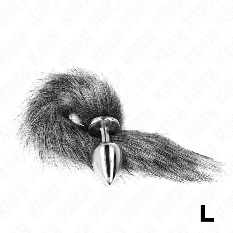 KINK - ANAAL PLUG MAAT L 10 X 4 CM MET SYNTHETISCHE STAART 40 CM ZILVER