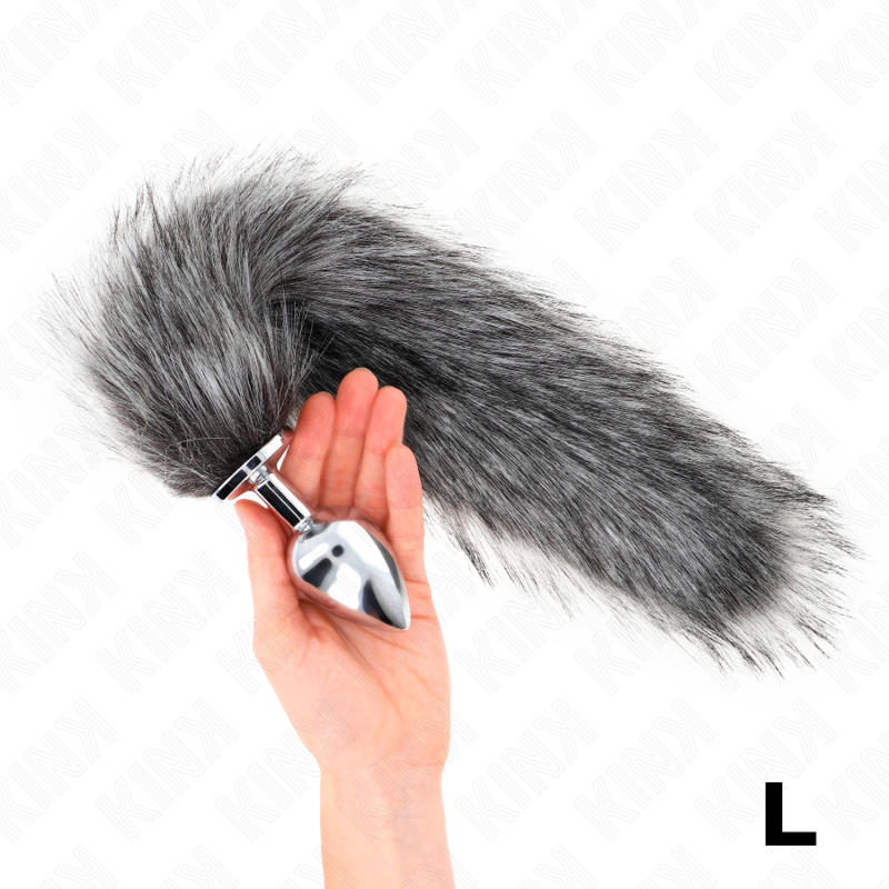 KINK - ANAAL PLUG MAAT L 10 X 4 CM MET SYNTHETISCHE STAART 40 CM ZILVER