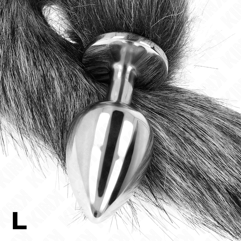 KINK - ANAAL PLUG MAAT L 10 X 4 CM MET SYNTHETISCHE STAART 40 CM ZILVER