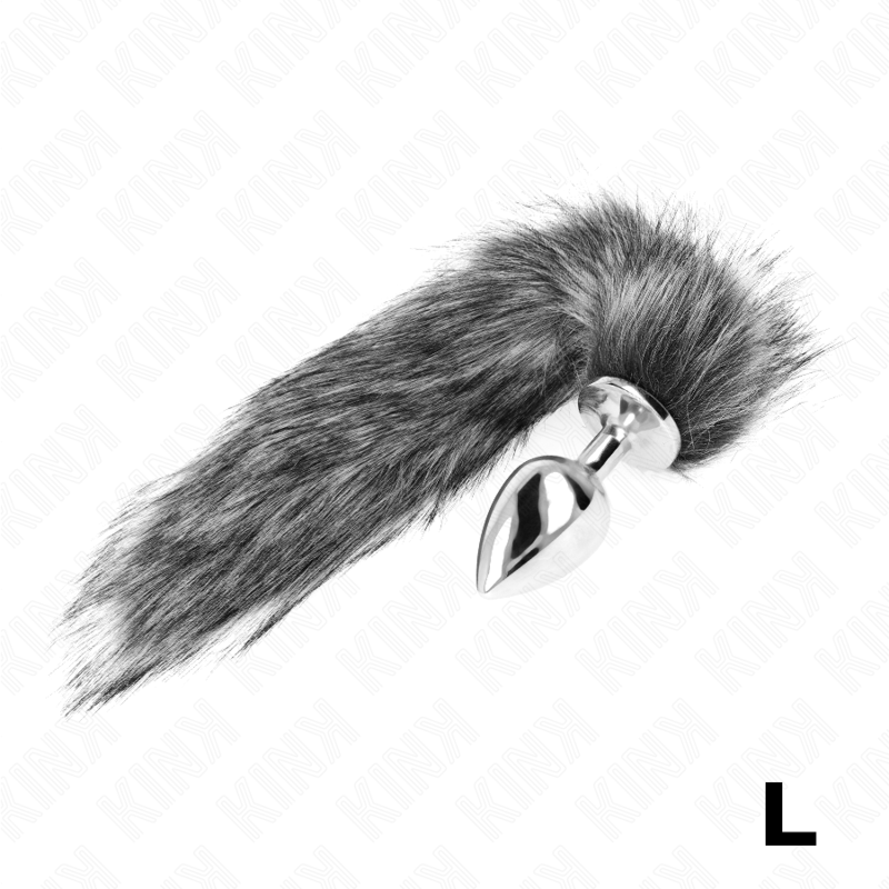 KINK - ANAAL PLUG MAAT L 10 X 4 CM MET SYNTHETISCHE STAART 40 CM ZILVER