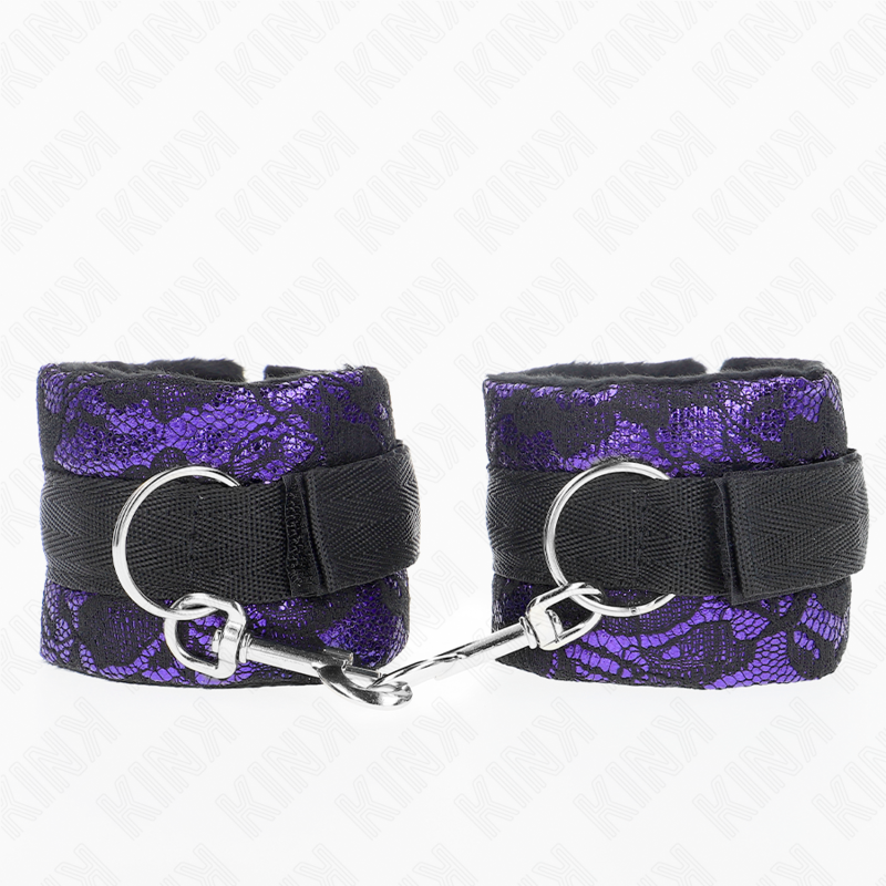 KINK - Korte polsbandjes met fluwelen kant en nylon rand, violet/zwart, 23 x 6,5 cm