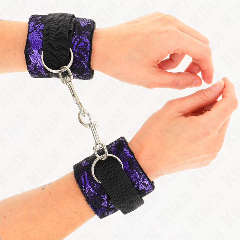 KINK - Korte polsbandjes met fluwelen kant en nylon rand, violet/zwart, 23 x 6,5 cm
