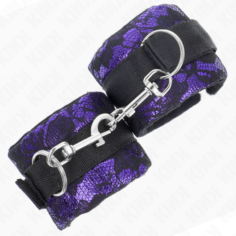 KINK - Korte polsbandjes met fluwelen kant en nylon rand, violet/zwart, 23 x 6,5 cm