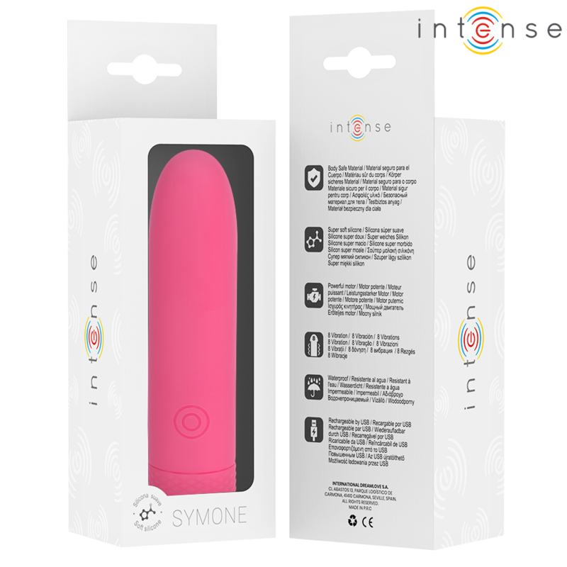 INTENSE - SYMONE USB OPLAADBARE VIBRATIEBOL 8 VIBRATIES ROZE 10 X 2,2 CM