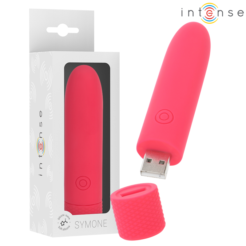 INTENSE - SYMONE USB OPLAADBARE VIBRATIEBOL 8 VIBRATIES ROOD 10 X 2,2 CM
