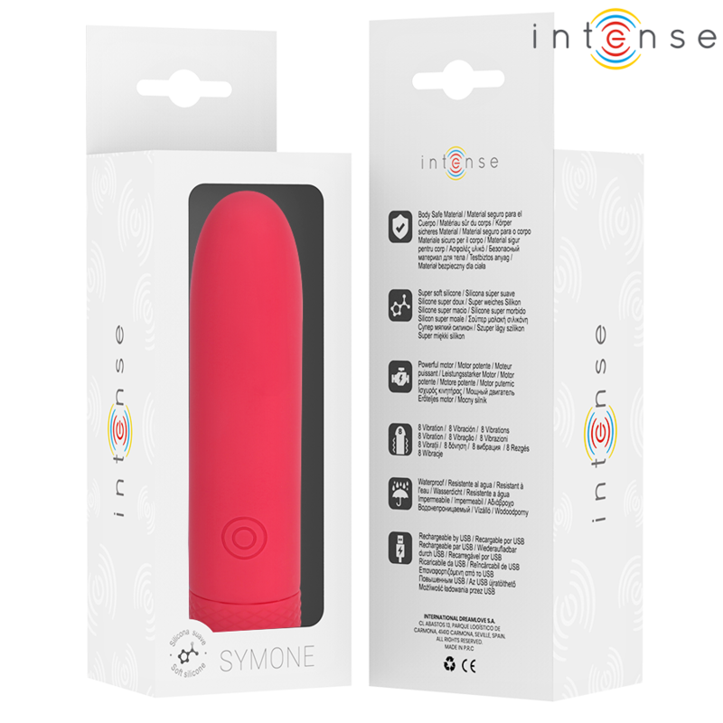 INTENSE - SYMONE USB OPLAADBARE VIBRATIEBOL 8 VIBRATIES ROOD 10 X 2,2 CM