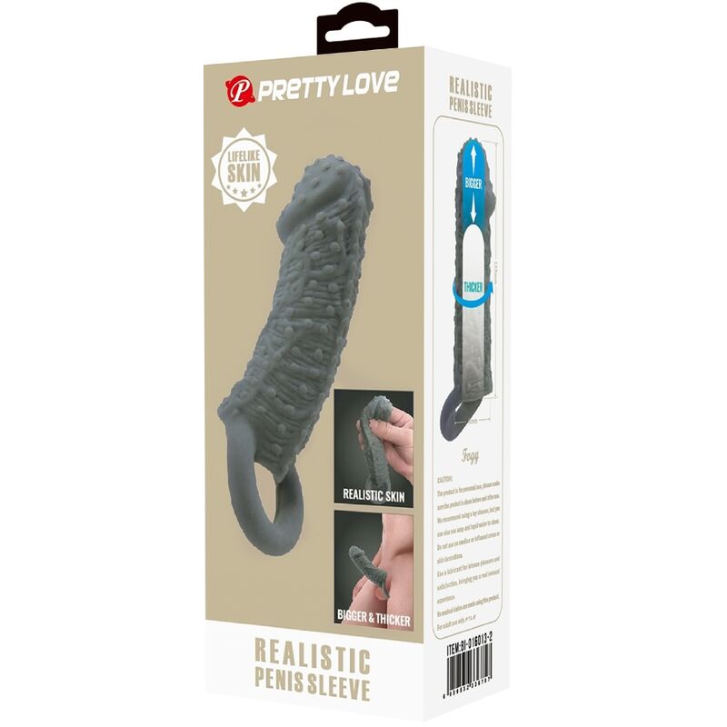 PRETTY LOVE - REALISTISCHE PENISVERGROTER EN VERTRAGINGSMOUW MODEL 2 GRIJS