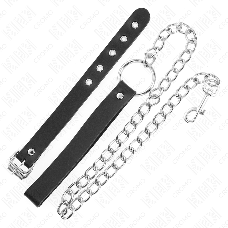 KINK - LEDEREN PENISRING MET BAND 21,5 X 2 CM EN METALEN KETTING 60 CM