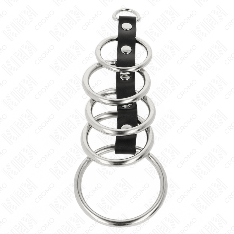 KINK - 5 METALEN PENIS RINGEN 3,2 CM TOT 5 CM VERBONDEN DOOR IMITATIELEER