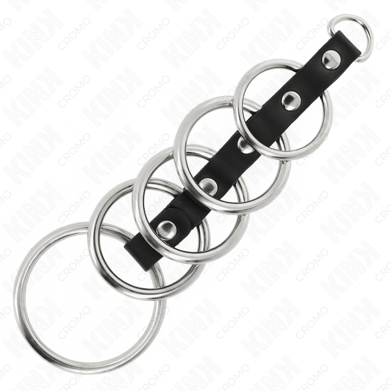 KINK - 5 METALEN PENIS RINGEN 3,2 CM TOT 5 CM VERBONDEN DOOR IMITATIELEER