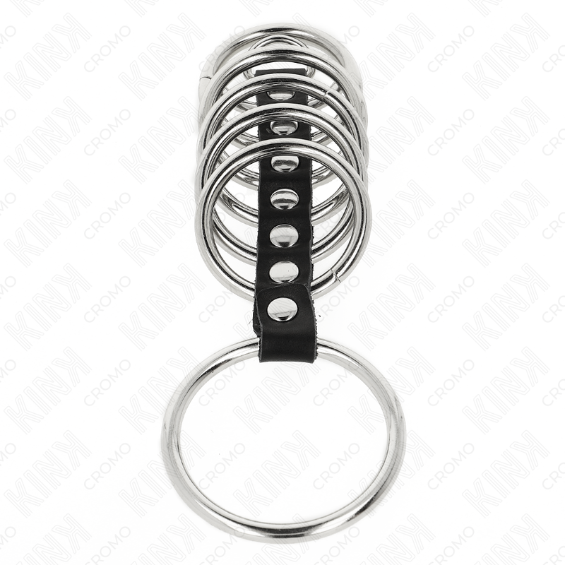 KINK - 7 METALEN PENIS RINGEN 3,2 CM TOT 5 CM VERBONDEN DOOR IMITATIELEER