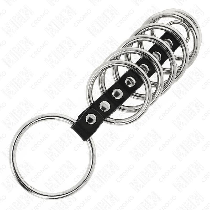 KINK - 7 METALEN PENIS RINGEN 3,2 CM TOT 5 CM VERBONDEN DOOR IMITATIELEER