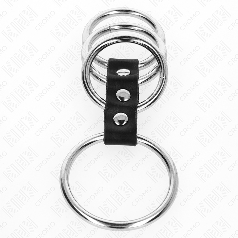KINK - 4 METALEN PENIS RINGEN 3,7 CM TOT 5 CM VERBONDEN DOOR LEER