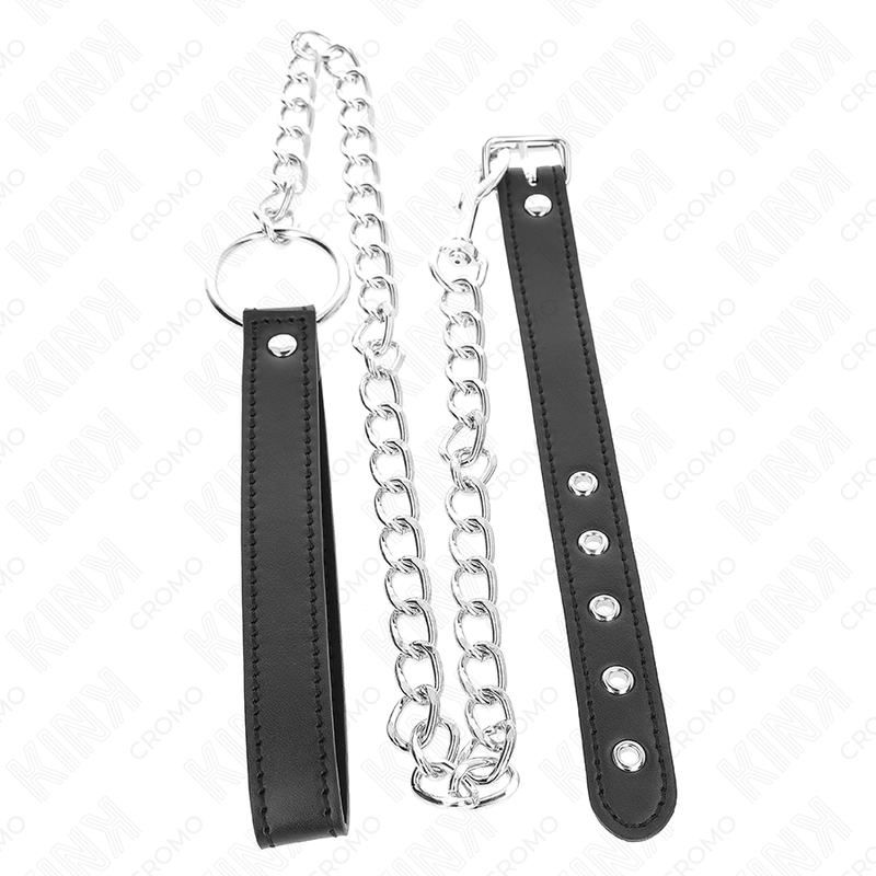 KINK - LEDEREN PENISRING 21,5 X 2 CM MET 60 CM METALEN KETTING EN LEDEREN BAND