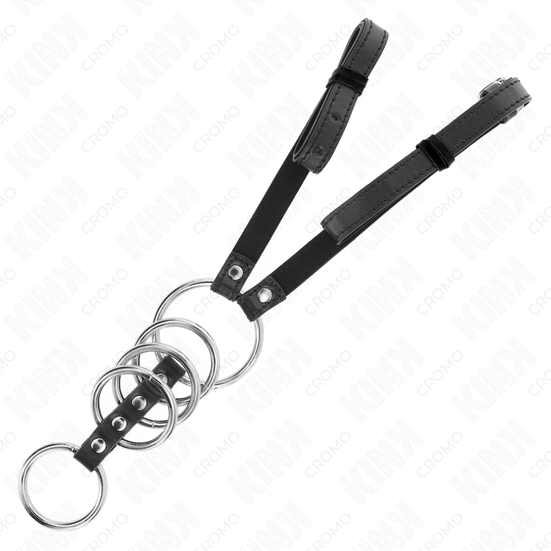 KINK - 5 PENIS RINGEN 3,8 CM TOT 5 CM METAAL MET KUNSTLEDEREN RIEM 112 CM