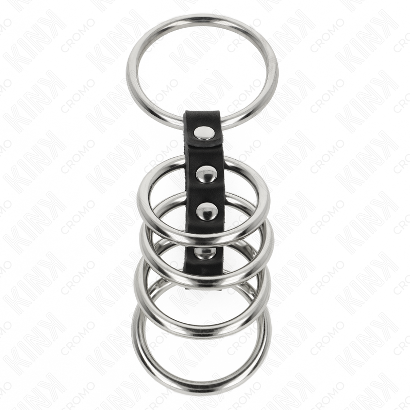 KINK - 5 PENIS RINGEN 3,7 CM TOT 5 CM METAAL VERBONDEN DOOR LEER