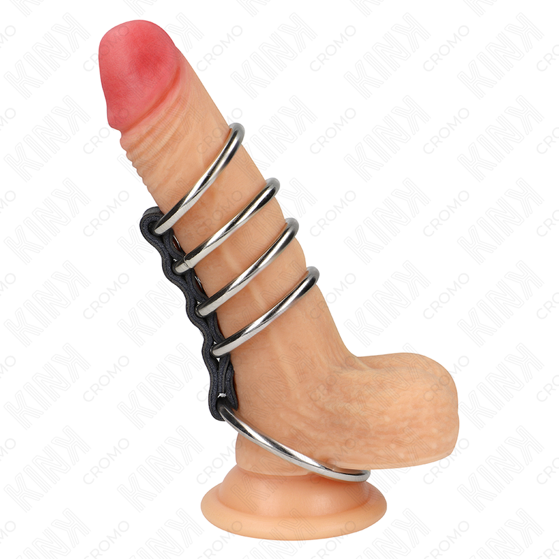 KINK - 5 PENIS RINGEN 3,7 CM TOT 5 CM METAAL VERBONDEN DOOR LEER
