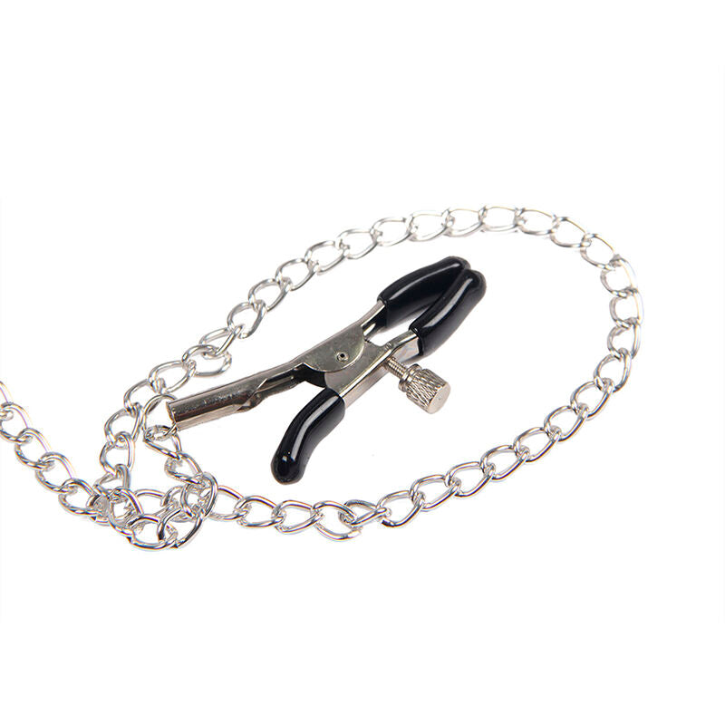 SUBBLIME - 953720 Zwarte leren bondage-borstklemmen met riem, één maat