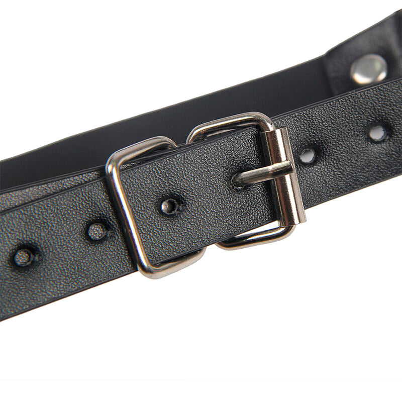 SUBBLIME - 953720 Zwarte leren bondage-borstklemmen met riem, één maat