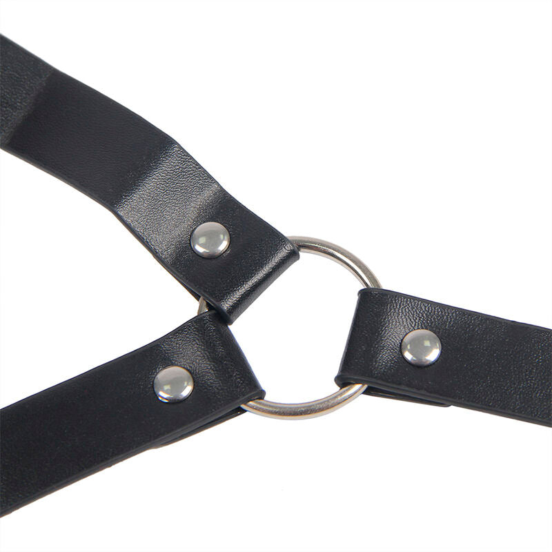 SUBBLIME - 953720 Zwarte leren bondage-borstklemmen met riem, één maat