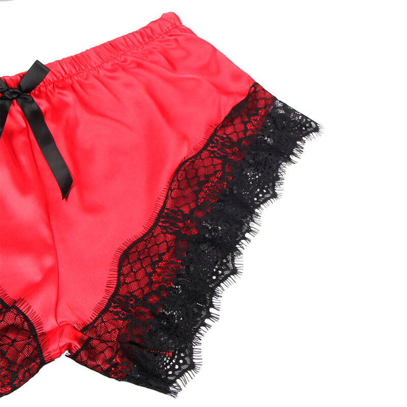 SUBBLIME - 953959 SEXY SATIJNEN EN KANT ZWART/RODE PYJAMA S/M