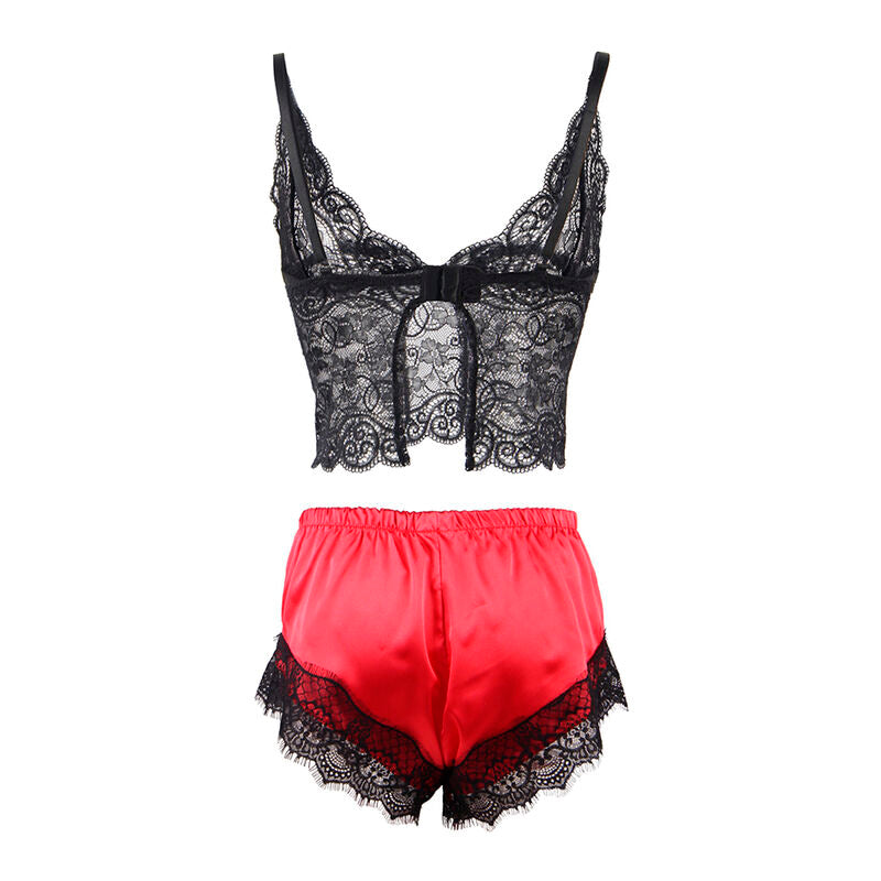 SUBBLIME - 953959 SEXY SATIJNEN EN KANT ZWART/RODE PYJAMA S/M