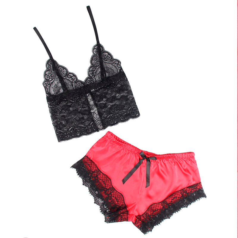 SUBBLIME - 953966 SEXY SATIJNEN EN KANTEN PYJAMA ZWART/ROOD L/XL