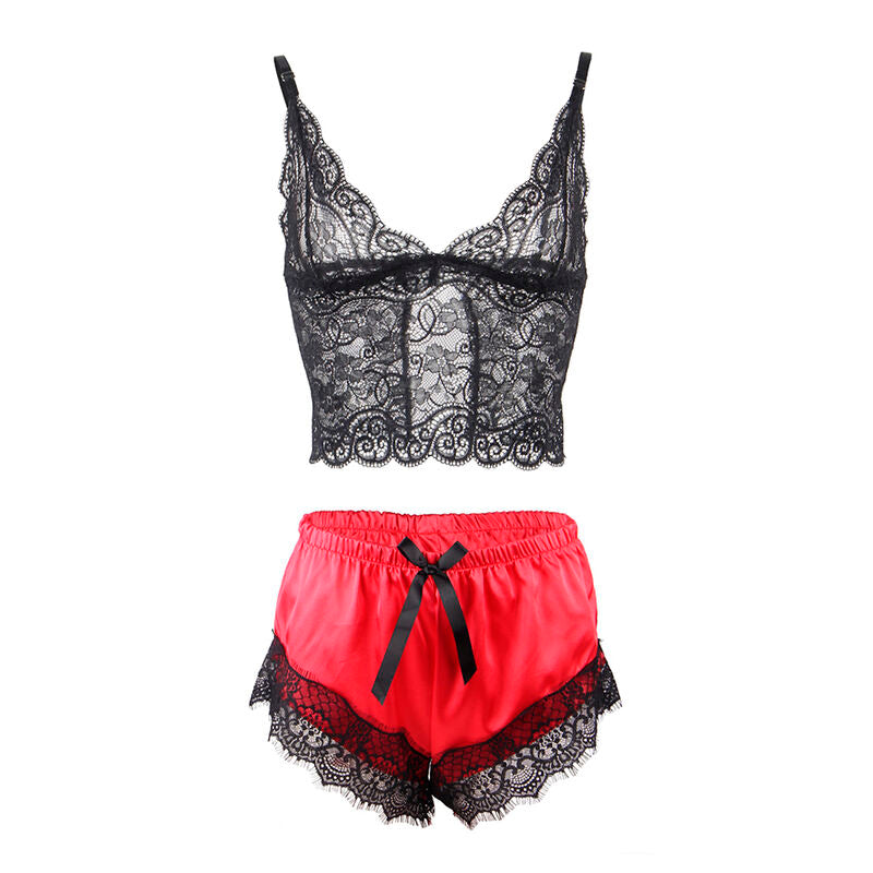 SUBBLIME - 953966 SEXY SATIJNEN EN KANTEN PYJAMA ZWART/ROOD L/XL