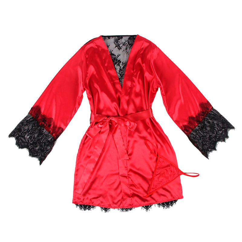 SUBBLIME - 954017 KANTEN NACHTJURK MET DOORZICHTIGE RUG + TRINDER ROOD/ZWART S/M
