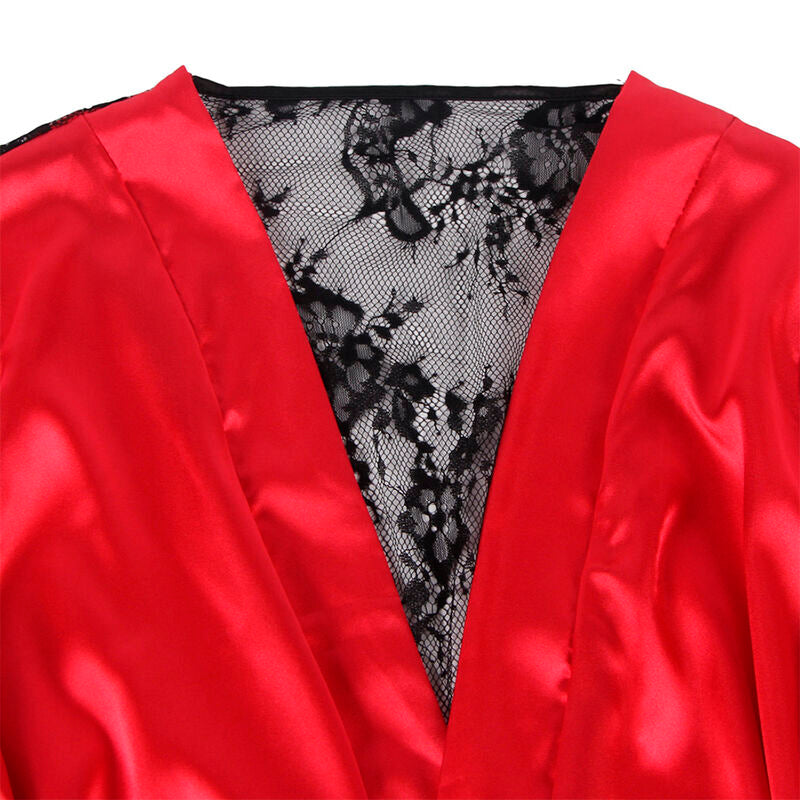 SUBBLIME - 954024 Kanten nachthemd met doorschijnende rug + string, rood/zwart, L/XL