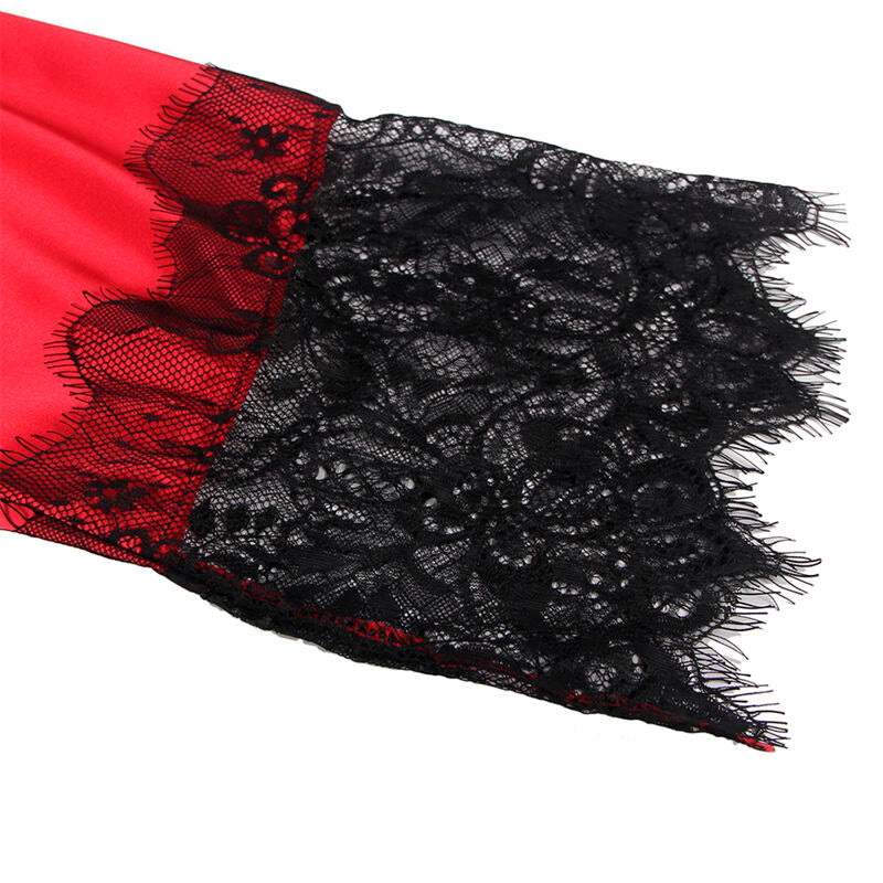SUBBLIME - 954024 Kanten nachthemd met doorschijnende rug + string, rood/zwart, L/XL