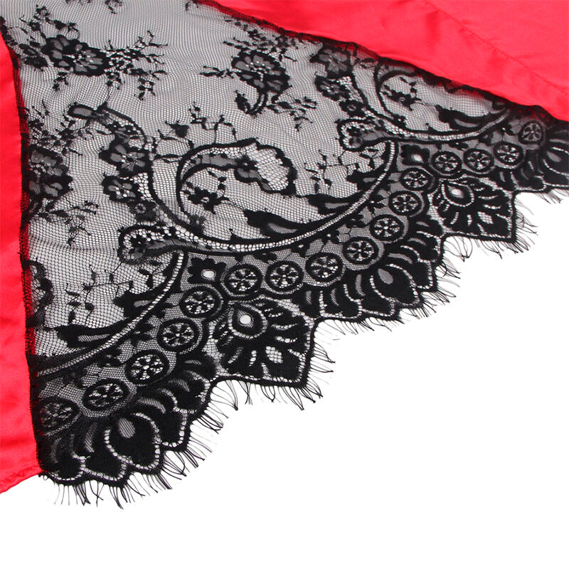 SUBBLIME - 954024 Kanten nachthemd met doorschijnende rug + string, rood/zwart, L/XL