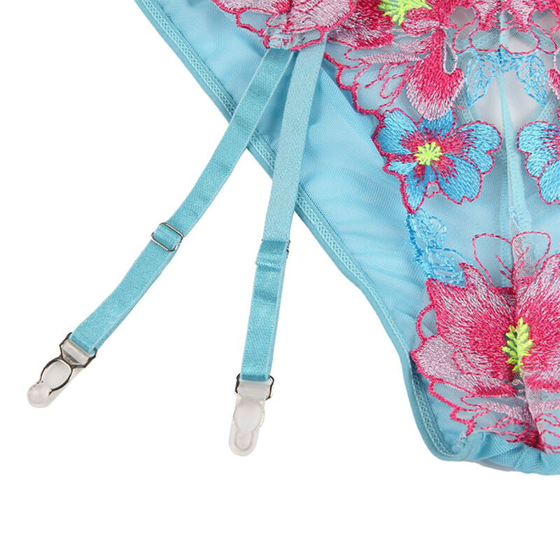 SUBBLIME - 954109 BH + SLIPJE MET KORRELBANDJES BLOEMENDESIGN BLAUW S/M