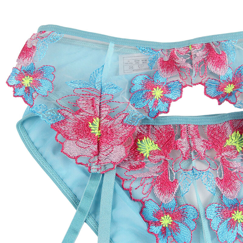 SUBBLIME - 954109 BH + SLIPJE MET KORRELBANDJES BLOEMENDESIGN BLAUW S/M