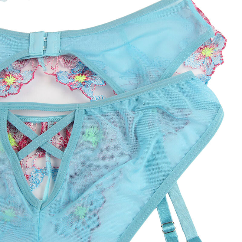 SUBBLIME - 954109 BH + SLIPJE MET KORRELBANDJES BLOEMENDESIGN BLAUW S/M