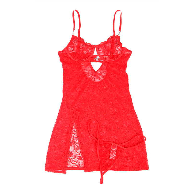 SUBBLIME - 954215 KANTEN BABYDOLL MET VERSTELBARE BANDJES ROOD L/XL